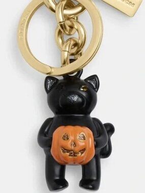 Coach Halloween Black Cat with Pumpkin Keychain Charm for Bag Purse CW480 🐈‍⬛🎃